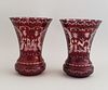 Pair of Bohemian Ruby Engraved Glass Vases
