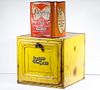YELLOW PAINTED BREAD AND CAKE HOLDER AND CANDY TIN