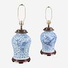 A pair of Chinese blue and white porcelain “Peony and Dragon” jars, mounted as lamps