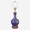 A Chinese gilt-decorated cobalt blue porcelain “Dragon” bottle vase, mounted as a lamp