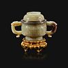 A Chinese pale celadon and brown jade censer and cover, mounts by Edward I. Farmer, New York the jade late Ming/early Qing Dynasty