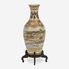 A Japanese Satsuma-type enameled pottery cabinet vase with wood stand, Yabu Meizan Meiji period