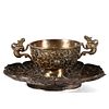 A CHINESE GILT-SILVER OCTAGONAL CUP AND TRAY