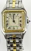 Lady's vintage Cartier 18 karat yellow gold and stainless steel two tone Panthere watch with quartz movement.