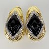 Pair of 14 Karat Yellow Gold, Diamond and Black Onyx Ladies Clipback Earrings