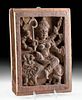 19th C. Indian Wood Panel Goddess Durga w/ Lion