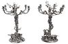 Pair of Monumental Sporting Silver Plate Epergnes
