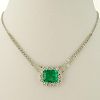 Lady's Important Large Colombian Emerald, 2.0 Carat Diamond and 18 Karat White Gold Pendant Necklace