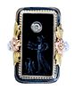 Victorian 14k YG WG Onyx & Diamond Ring