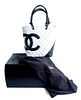 Chanel Petite Shopping Tote in White and Black