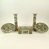 Collection of Chinese Rose Medallion Porcelain Including a Pair of Candlesticks
