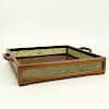 Vintage Chinese Wood and Reticulated Jade/Serpentine Tray