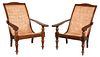 Pair Campeche Style Caned Plantation Chairs 