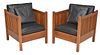 Pair of Stickley Arts and Crafts Style Armchairs