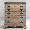 Blue-painted Pine Chest of Five Drawers