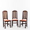 Set of Three Caned Carved Beech Side Chairs