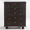 Black-painted Ball-foot Chest over Drawers