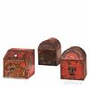 Three Red-painted and Paint-decorated Tin Lidded Tea Canisters