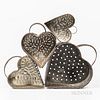 Four Pierced Tin Heart-form Curd Molds