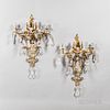 Pair of Bronze and Rock Crystal Seven-light Wall Sconces