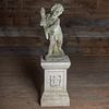 Cast Stone Putti with a Torch on a Matching Pedestal