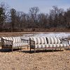 Pair of Restoration Hardware Teak and Upholstered Outdoor Settees, The Greystone Collection