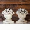Pair of Cast Stone Fruit and Flower Filled Urns