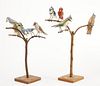 Pair of Carved and Painted Bird Trees