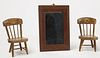 Pair - Paint Decorated Miniature Chairs & Mirror