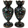 Pair Of Moser Enamel and Black Glass Vases