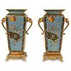 Pair of Chinoiserie Champleve Enamel Bronze Vases