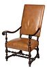 Baroque Style Leather Upholstered Open Armchair