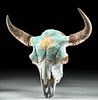 19th C. SW Painted Bull Skull w/ Horns - Sun Motif