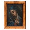 OUR LADY OF SORROWS MEXICO, 18TH CENTURY Oil on canvas Conservation and restoration details 14.1 x 10.2" (36 x 26 cm)