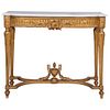 CONSOLE TABLE 20TH CENTURY EMPIRE Style Made of gilded wood; marble top, ribbed crossbar 35.8 x 4.3 x 1.9" (91 x 11 x 50 cm)