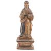 VIRGIN MARY MEXICO, 18TH CENTURY Polychrome wood carving and glass eyes Includes base 12.9" (33 cm) tall