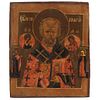 ICON ST NICHOLAS OF BARI RUSSIA, 19TH CENTURY Oil on wood 12.2 x 10.4" (31 x 26.5 cm)