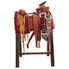 HALF GALA CHARRA SADDLE "Chomiteada" saddle in red and black "T" fretwork design