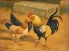 19C Barnyard Chicken & Rooster Painting