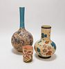 3PC Peach Blow Glass & Porcelain Vase Group