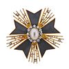 18k Gold Diamond Pearl Enamel Large Pendant Brooch 
