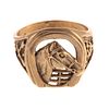 A Gold Equestrian Ring with Horse & Horseshoe