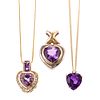 A Collection of 14K Amethyst Heart Jewelry