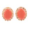 A Pair of Oval Coral Earrings with 14K Frames