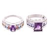 Two Amethyst & Diamond Rings in White Gold