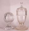 Cut Glass Covered Urn and Faceted Ball