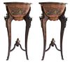 French Style Inlaid Large Wood & Brass Pedestals