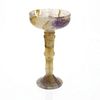 A Blue John pedestal cup The pan-topped circular bowl with lilac patch to the 'cracked ice' ground,