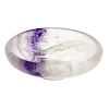 A small Blue John dish. The squat circular body with 'milky' translucency and a band of purple veini