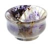 A small Blue John salt Of bulging cauldron form, with lilac and amethyst tones on a clear ground wit